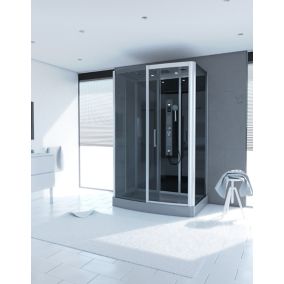 Cabine de douche hydromassante rectangulaire noir et gris Galedo Premium 140 x 85 cm