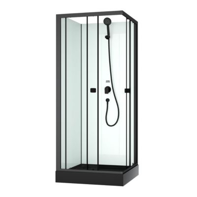 Cabine de douche intégrale 80x80x200 cm carrée - Portes coulissantes - Receveur Noir Mat