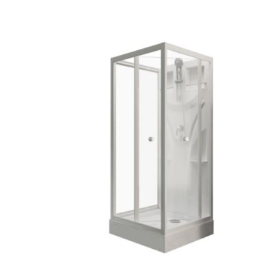 Cabine de douche intégrale carrée blanc, L.80 x l.80 x H.190 cm, porte coulissante, Schulte Juist