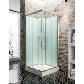 Cabine de douche intégrale carrée, L.90 x l.90 x H.204 cm, portes coulissantes, profilé alu-argenté, Schulte Ibiza