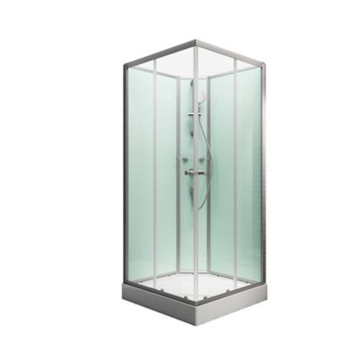 Cabine de douche intégrale carrée, L.90 x l.90 x H.204 cm, portes coulissantes, profilé alu-argenté, Schulte Ibiza