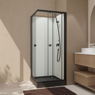 Cabine de douche intégrale carrée noir, L.80 x l.80 x H.200 cm, portes coulissantes, Julie Galedo