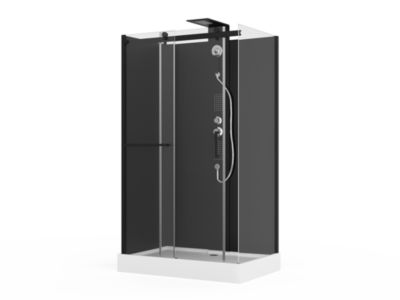 Cabine de douche intégrale rectangulaire hydromassante, L.120 x l.80 x H.224 cm, porte coulissante, profilé noir, Schulte Korsika