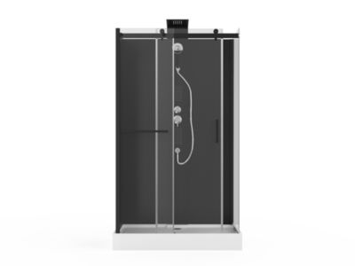 Cabine de douche intégrale rectangulaire hydromassante, L.120 x l.80 x H.224 cm, porte coulissante, profilé noir, Schulte Korsika