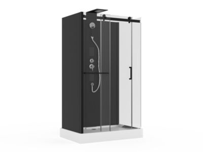 Cabine de douche intégrale rectangulaire hydromassante, L.120 x l.80 x H.224 cm, porte coulissante, profilé noir, Schulte Korsika