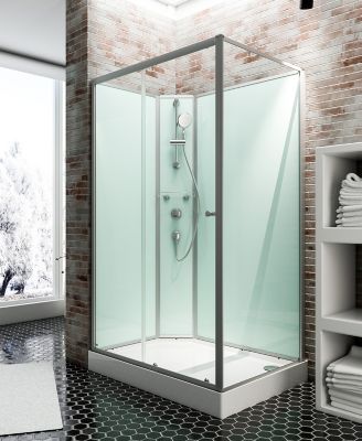 Cabine de douche intégrale rectangulaire, L.140 x l.90 x H.204 cm, porte coulissante réversible, profilé alu-argenté, Schulte Ibiza