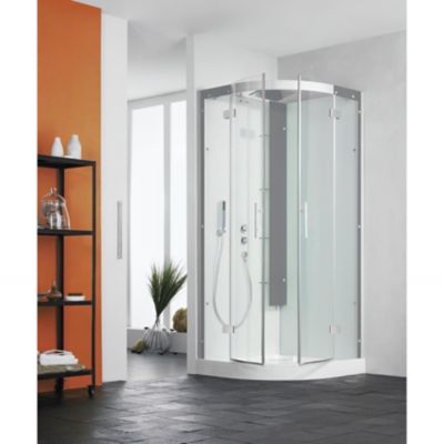 Cabine de douche KINEDO HORIZON 90x90 1/4 de rond hauteur receveur 12,5cm thermostatique finition acier