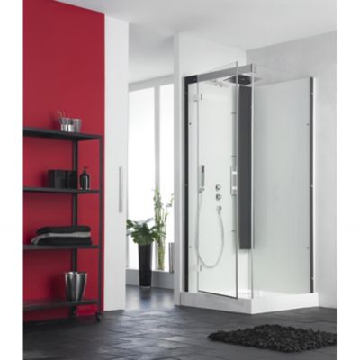 Cabine de douche KINEDO HORIZON 90x90 hauteur receveur 17,5cm thermostatique finition perle noire