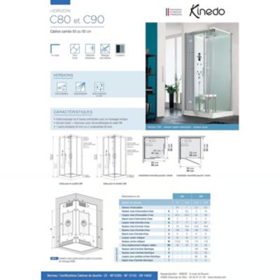 Cabine de douche KINEDO HORIZON 90x90 hauteur receveur 17,5cm thermostatique finition perle noire