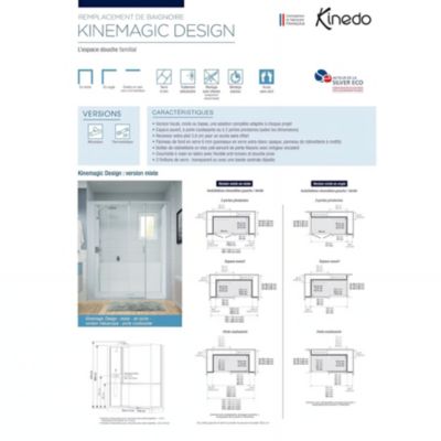 Cabine de douche Kinedo Kinemagic Design 170x70 niche basse porte coulissante verre transparent avec mitigeur