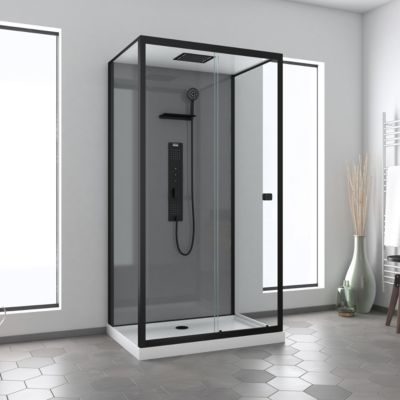 Cabine de douche L.110 x l.80 x H.207,5 cm – hydromassante multijets, receveur bas, bouton push, Galedo Trendy Grey