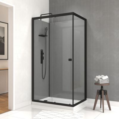Cabine de douche L.110 x l.80 x H.209 cm – receveur bas, équipements et profilés noir mat, Galedo Grey Touch