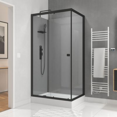 Cabine de douche L.110 x l.80 x H.215 cm – fond gris et équipements noir mat, hauteur ajustable, Galedo Grey Touch