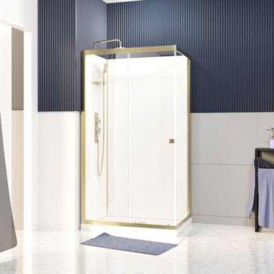 Cabine de douche l.80 x L.110 x H.200 cm – profilés doré brossé, porte coulissante, fond extra-blanc, Galedo Cabine Dorée