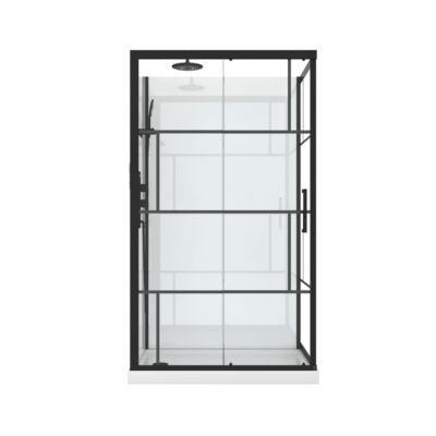 Cabine de douche l.80 x L.110 x H.210 cm – mitigeur mécanique, blanc et noir effet verrière, Galedo Graphic