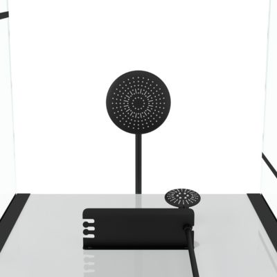 Cabine de douche l.80 x L.110 x H.210 cm – mitigeur mécanique, blanc et noir effet verrière, Galedo Graphic