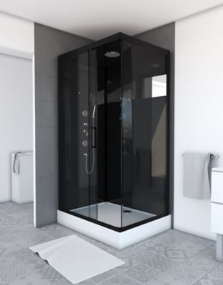 Cabine de douche l.80 x L.110 x H.215 cm – design noir, hydromassante, miroir intégré, porte coulissante, Galedo Mirror 2