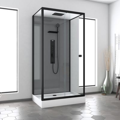 Cabine de douche l.80 x L.110 x H.215 cm – hydromassante multijets, bouton push, verre trempé, Galedo Trendy Grey
