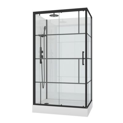 Cabine de douche l.80 x L.110 x H.215 cm – sérigraphie graphic, design noir & blanc effet verrière, Galedo Graphic