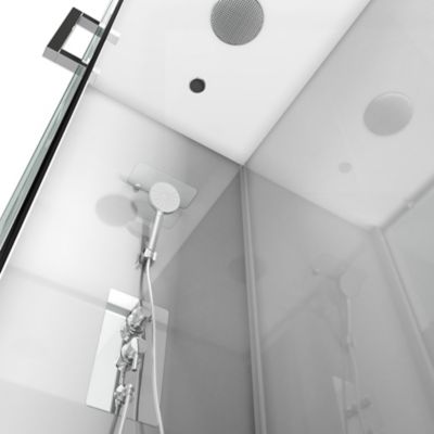 Cabine de douche l.80 x L.110 x H.215 cm – structure gris métal, sérigraphie 3 bandes, porte coulissante, Galedo River 2