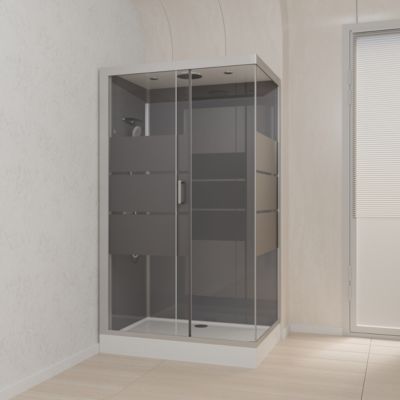 Cabine de douche l.80 x L.110 x H.215 cm – structure gris métal, sérigraphie 3 bandes, porte coulissante, Galedo River 2