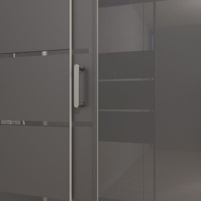 Cabine de douche l.80 x L.110 x H.215 cm – structure gris métal, sérigraphie 3 bandes, porte coulissante, Galedo River 2
