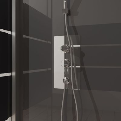 Cabine de douche l.80 x L.110 x H.215 cm – structure gris métal, sérigraphie 3 bandes, porte coulissante, Galedo River 2