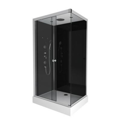 Cabine de douche l.80 x L.110 x H.230 cm – design noir, hydromassante, porte coulissante, verre trempé, Galedo Zen 2