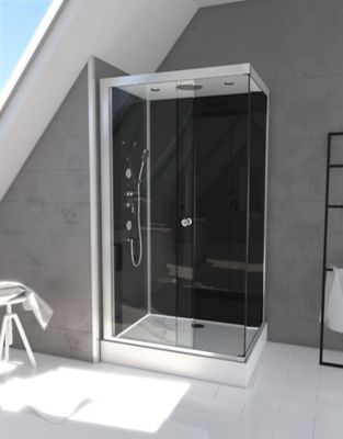 Cabine de douche l.80 x L.110 x H.230 cm – design noir, hydromassante, porte coulissante, verre trempé, Galedo Zen 2