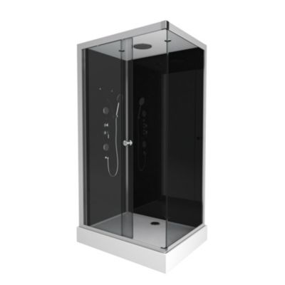 Cabine de douche l.80 x L.110 x H.230 cm – design noir, hydromassante, porte coulissante, verre trempé, Galedo Zen 2