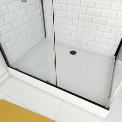 Cabine de douche L.80 x L.110 x H.230 cm – fond effet métro, douchette anticalcaire, style noir & blanc, Galedo Metro