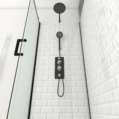 Cabine de douche L.80 x L.110 x H.230 cm – fond effet métro, douchette anticalcaire, style noir & blanc, Galedo Metro