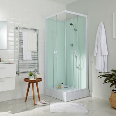 Cabine de douche l.80 x L.80 x H.200 cm – blanche, avec mitigeur et douchette, GoodHome Arkell
