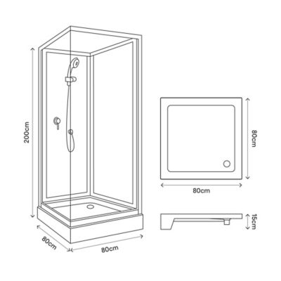 Cabine de douche l.80 x L.80 x H.200 cm – blanche, avec mitigeur et douchette, GoodHome Arkell