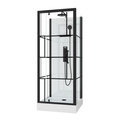 Cabine de douche l.80 x L.80 x H.213 cm – sérigraphie graphic, porte pivotante, design noir & blanc effet verrière, Galedo Graphic