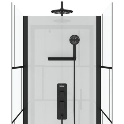 Cabine de douche l.80 x L.80 x H.213 cm – sérigraphie graphic, porte pivotante, design noir & blanc effet verrière, Galedo Graphic