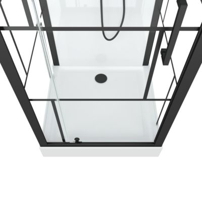 Cabine de douche l.80 x L.80 x H.213 cm – sérigraphie graphic, porte pivotante, design noir & blanc effet verrière, Galedo Graphic