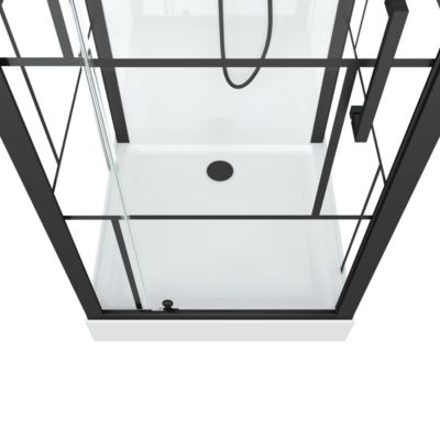 Cabine de douche l.80 x L.80 x H.213 cm – sérigraphie graphic, porte pivotante, design noir & blanc effet verrière, Galedo Graphic