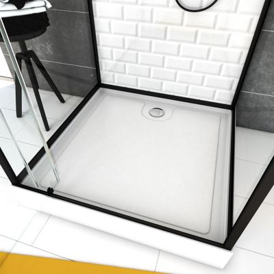 Cabine de douche l.80 x L.80 x H.230 cm – fond effet métro, douchette anticalcaire, style noir & blanc, Galedo Metro