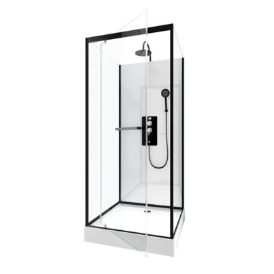 Cabine de douche l.80 x L.80 x H.230 cm – porte pivotante, style industriel noir & blanc, grande ouverture, Galedo City