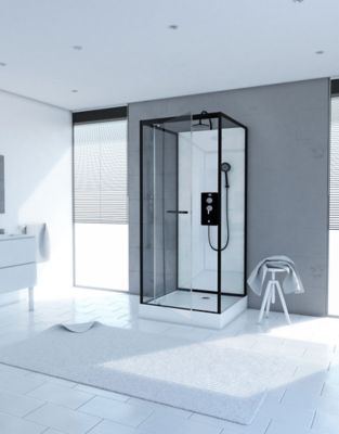 Cabine de douche l.80 x L.80 x H.230 cm – porte pivotante, style industriel noir & blanc, grande ouverture, Galedo City