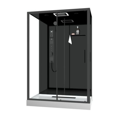 Cabine de douche l.85 x L.140 x H.218 cm – XXL, hydromassante connectée, Bluetooth, noir & blanc, Galedo Aura