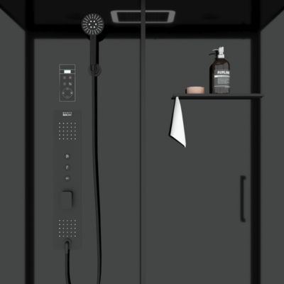 Cabine de douche l.85 x L.140 x H.218 cm – XXL, hydromassante connectée, Bluetooth, noir & blanc, Galedo Aura