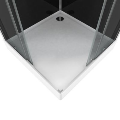 Cabine de douche l.90 x L.90 x H.215 cm – hydromassante, fond noir verre trempé, profilés chromés, tablette, Galedo Black 2