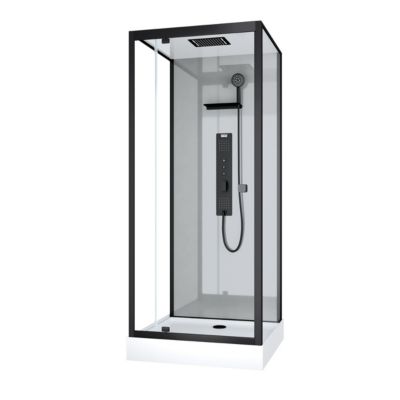 Cabine de douche l.90 x L.90 x H.215 cm – hydromassante multijets, bouton push, verre trempé, Galedo Trendy Grey