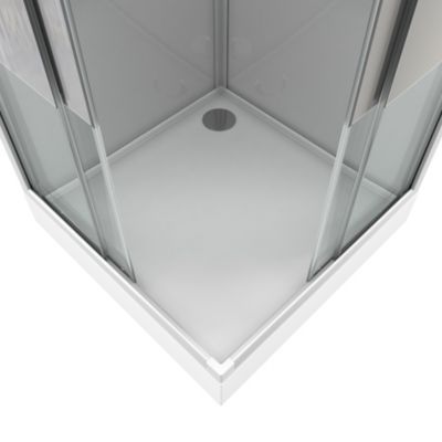Cabine de douche l.90 x L.90 x H.215 cm – structure effet chrome, fond gris, sérigraphie 3 bandes, Galedo River 2 Square