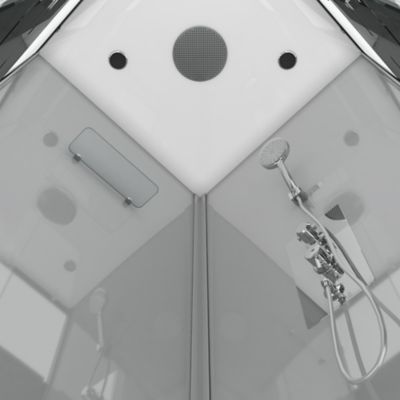 Cabine de douche l.90 x L.90 x H.215 cm – structure effet chrome, fond gris, sérigraphie 3 bandes, Galedo River 2 Square