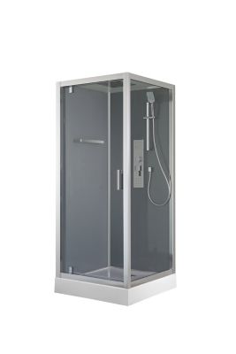 Cabine de douche l.90 x L.90 x H.220 cm – hydromassante, fond gris profilés chromés, traitement anticalcaire, GoodHome Beloya
