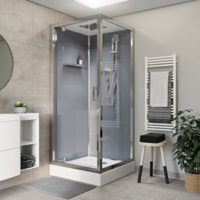 Cabine de douche l.90 x L.90 x H.220 cm – hydromassante, fond gris profilés chromés, traitement anticalcaire, GoodHome Beloya