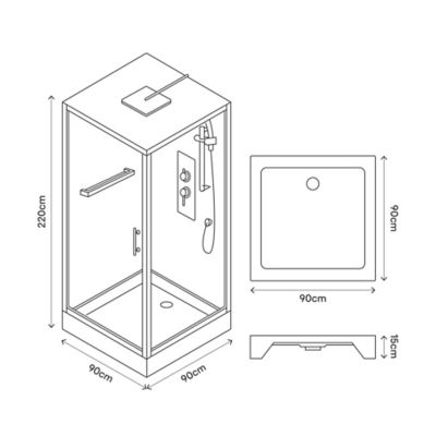 Cabine de douche l.90 x L.90 x H.220 cm – hydromassante, fond gris profilés chromés, traitement anticalcaire, GoodHome Beloya